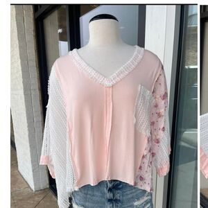 POL Women's Pink and Cream Patchwork Blouse Size Medium NWOT